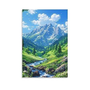 Amazon.co.jp: ポスター 山 自然 風水 絵 山の絵 緑の絵 玄関